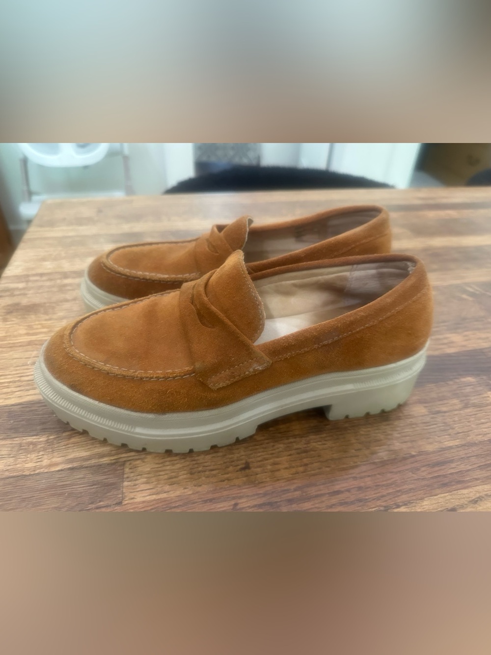 Patina Portland Leather Good’s Women’s  Suede Zoe Loafers in Cognac Brown Size 8